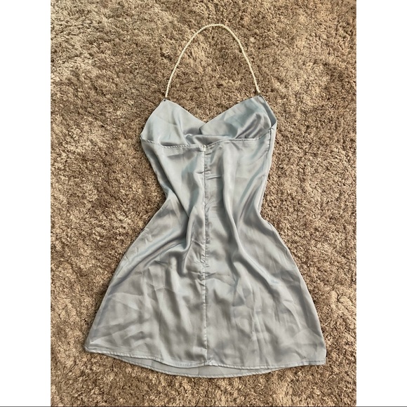 Blue Satin Halter Dress (S) - Picture 3 of 4